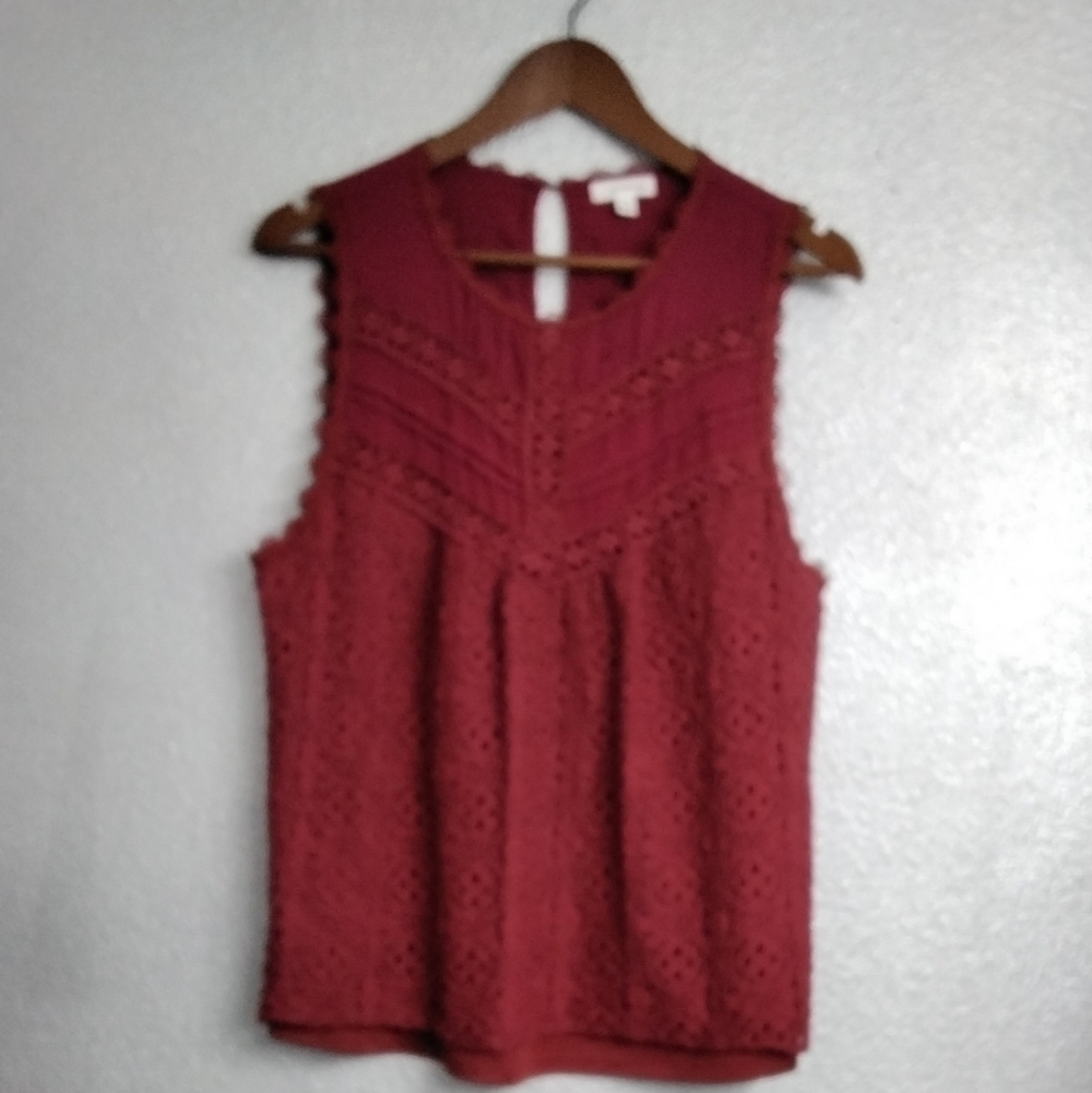COPY - Eyeshadow Maroon Sleeveless Mixed Media Top   Size XL
